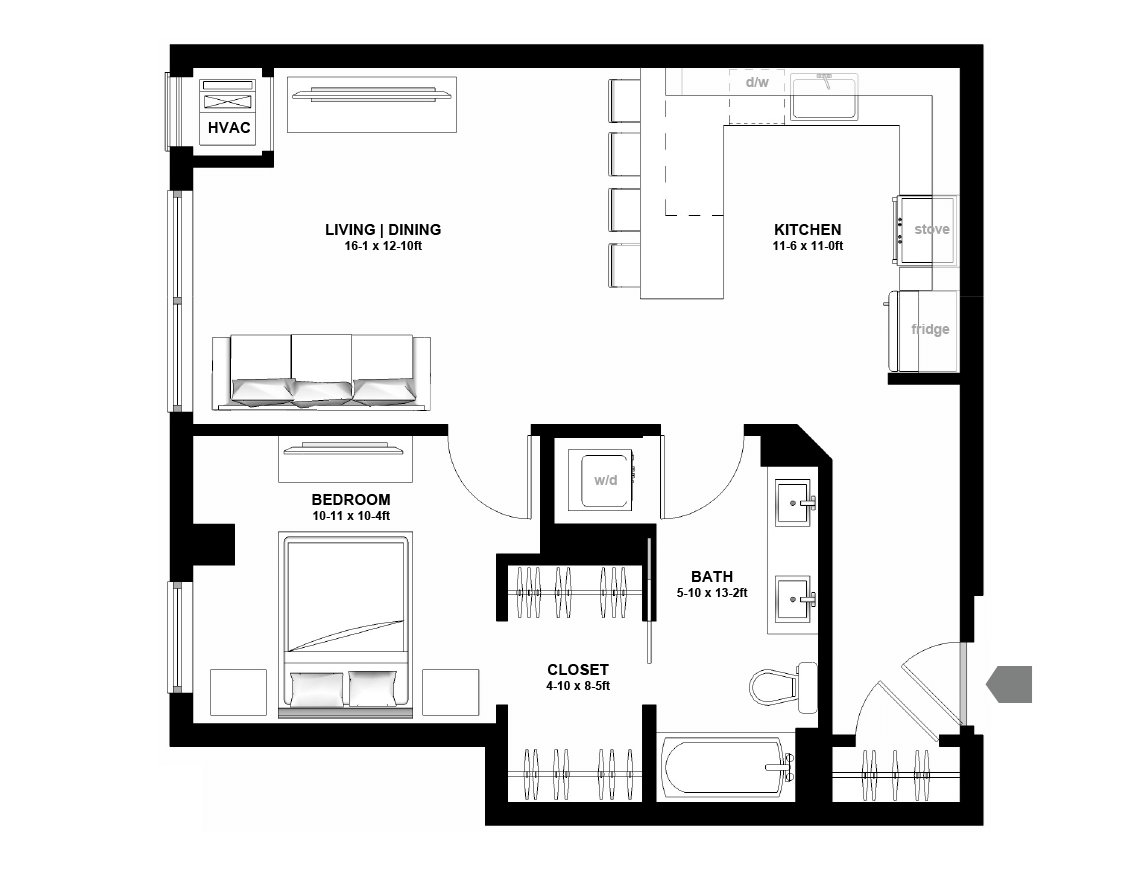 Variant Apartments Minneapolis 1 Bedroom Apartment Layout